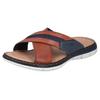 Pantolette RIEKER, Herren, Gr. 44, braun (cognac, denim), Leder, Textil, casual, Schuhe, Sommerschuh, Strandschuh, Hausschuh mit weicher Innensohle