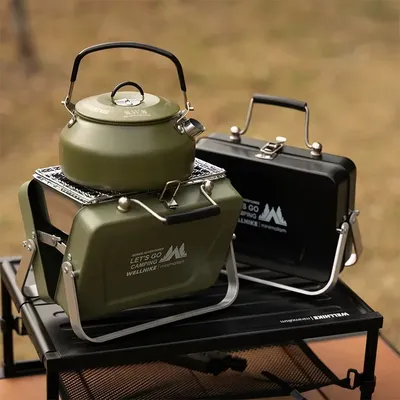 WELLHIKE Mini-Grill, tragbarer Grill, Potluck-Grill, Outdoor-Camping, tragbar, faltbar, abnehmbar, Grill