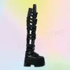 Schwarz Hohl Punk Stiefel Sexy Plattform Schuhe Runde Kappe Blockabsatz High Heel Schuhe für Frauen Schuhe 2024 Zapatos Para Mujere