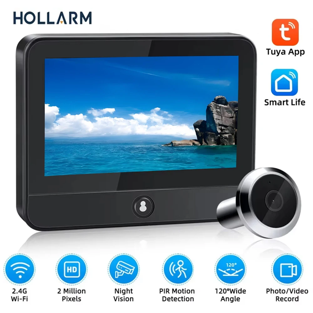 Hollarm 4,3 Zoll WiFi Digital Video Türklingel Tuya Smart Türspion Kamera Home Security PIR Nachtsicht Bewegungserkennung Image