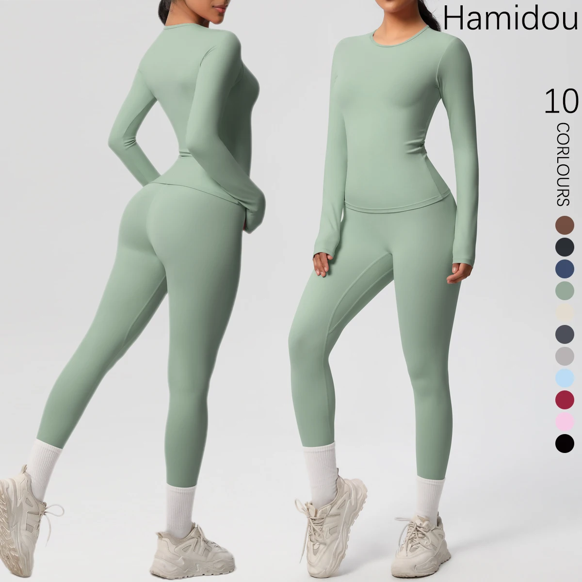 Schnell trocknendes Gym-Leggings-Set, Workout, trockene Passform, atmungsaktiv, hochelastisch, Sport-Top, Jogging, schnell trocknend, schmale Push-Up-Hose für Damen Image