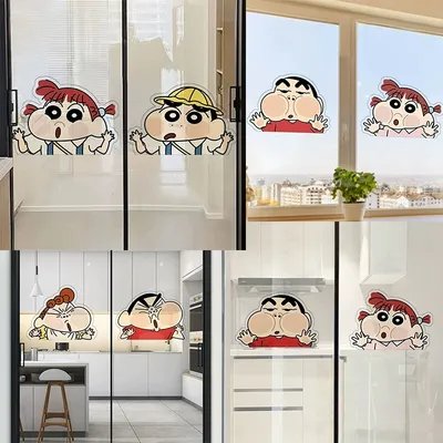 Crayon Shinchan Gesichtsausdrücke Wandaufkleber Anime Schlafsaal Dekoration Zubehör Aufkleber Tür Image