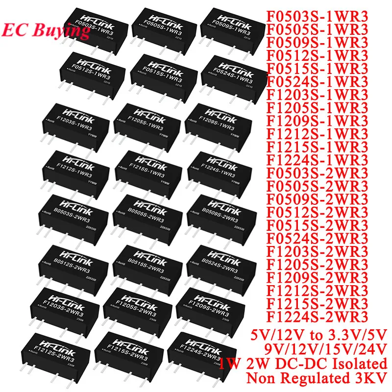 1–10 Stück 1 W 2 W DC-DC-Leistungsmodul, isoliert, nicht geregelt, 12 V/5 V bis 3,3 V/5 V/9 V/12 V/15 V/24 V F1212S 1WR3 2WR3 F0524S F1205S F1209S Image