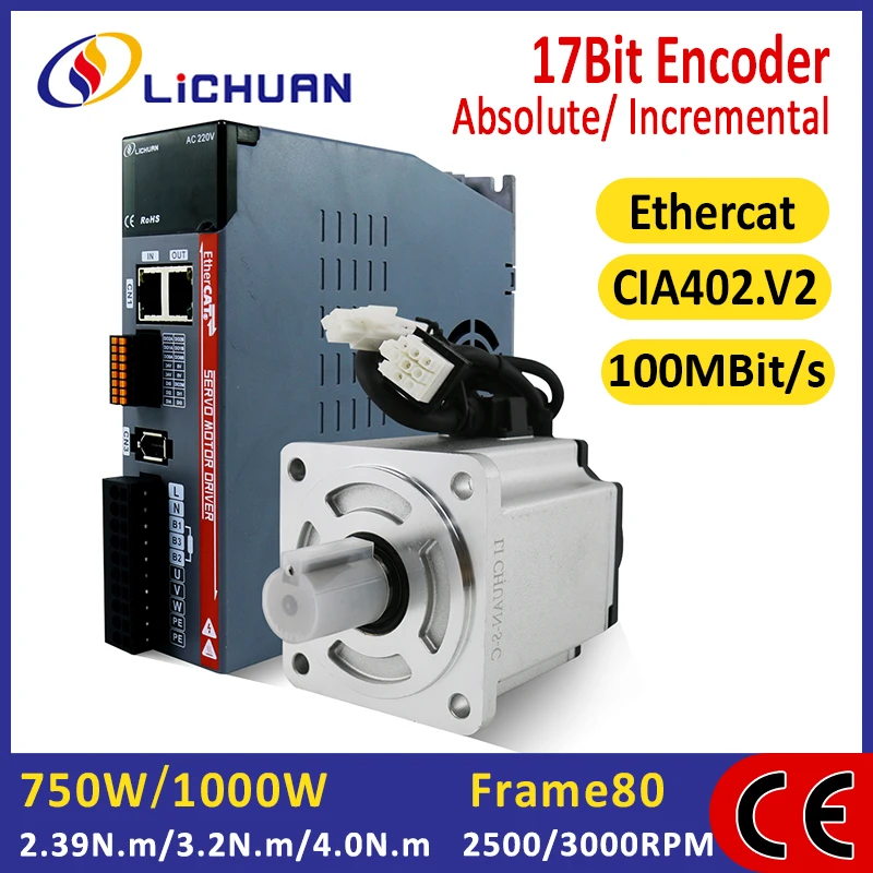 Lichuan 4,5 A/5,8 A/4,6 A 750 W 1000 W AC-Servomotoren und Treiber 2,39 Nm/3,2 Nm/4,0 Nm AC-Servomotor-Treiber-Kit für CNC/3D-Maschine Image
