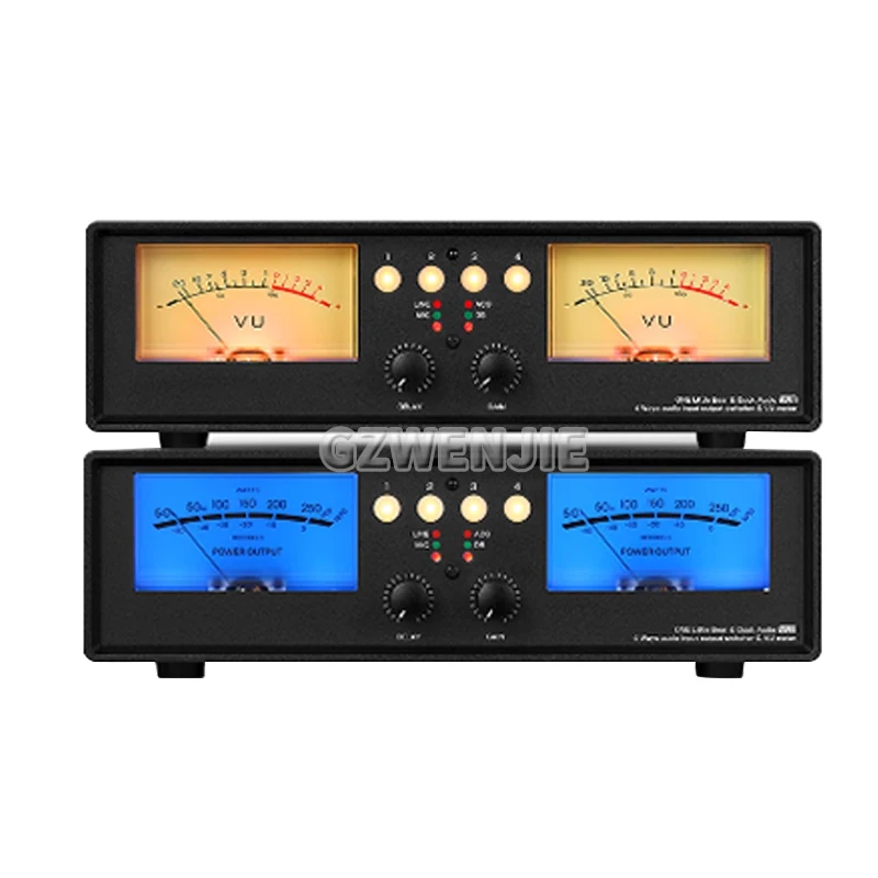 VU2 4-IN-1-OUT Switcher Box Verstärker/Lautsprecherauswahlschalter mit VU-Meter Dual Analog VU Meter DB Panel Display 2-Wege-Verstärker Image