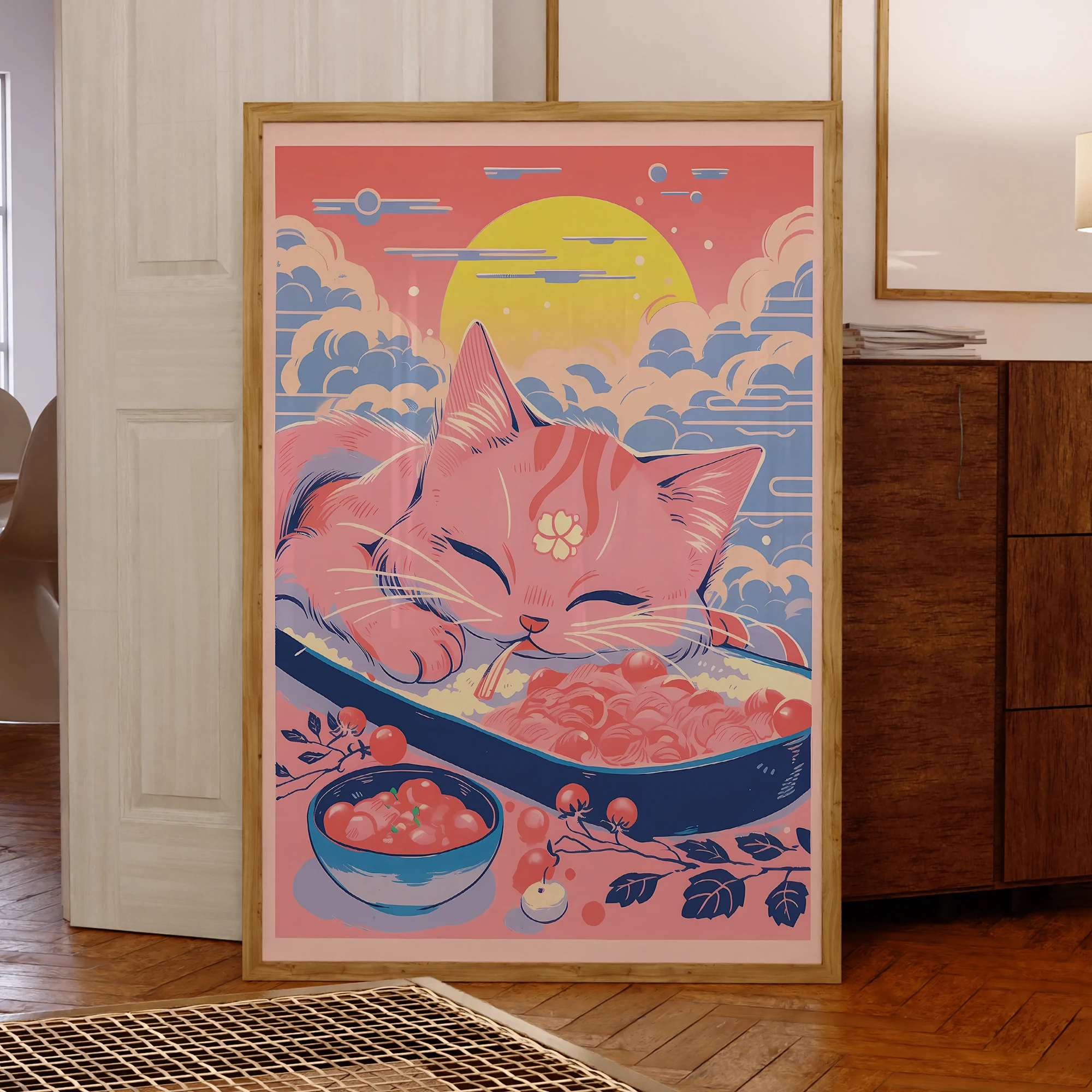 Moderne A Playful Cat Lounges Blaue Wandkunst Aluminiumrahmen Drucke Leinwand Malerei Poster Bild für Wohnzimmer Home Decor Image