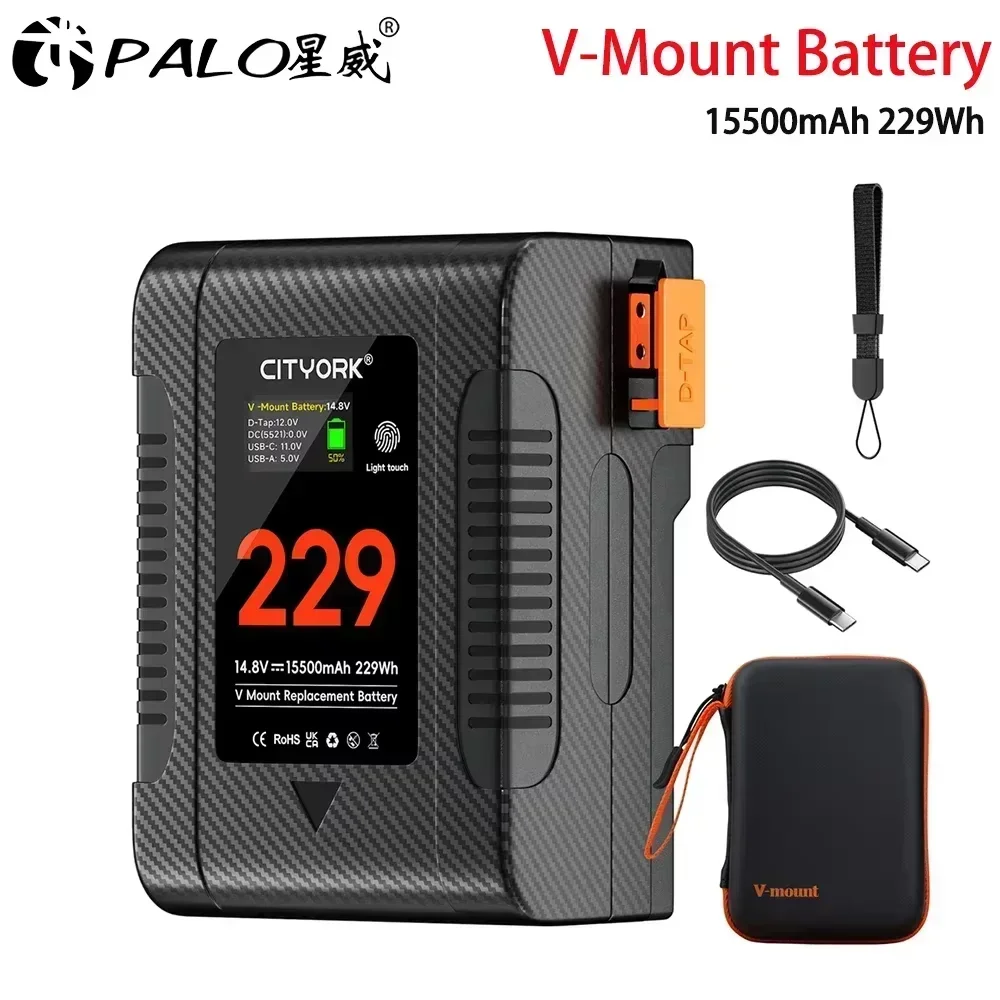 Batteria con attacco a V BP-229 Bateria portatile V-Lock BP con cavo di ricarica rapida PD 65W per videocamera Sony Luce video Blackmagic