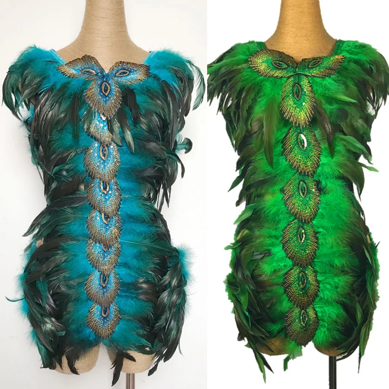 New Peacock Feather Nightclub Stage body Drag Queen Costume New Dj Female Singer Clothes Sexy Party Dress Rave Womenswear