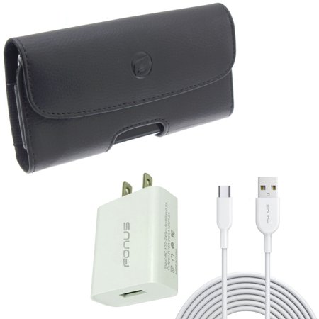 Case Belt Clip & 18W Fast Home Charger for iPhone 15 Pro Max - Leather Holster Cover Loops and 6ft Long USB-C Cable Type-C Cord USB Wall Adapter Power Wire O8O for iPhone 15 Pro Max (6.7 )