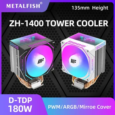 METALFISH ZH1400 CPU Cooler 4 HeatPipes 4PIN PWM Silent ARGB Fan For Intel 1700 1200 115X 1366 2011