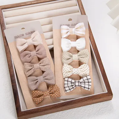 5Pcs/Set Ins Baby Girls Hair Clips Cute Froal Print Plaid Hairbows Checkered Gingham Hairpins Korean