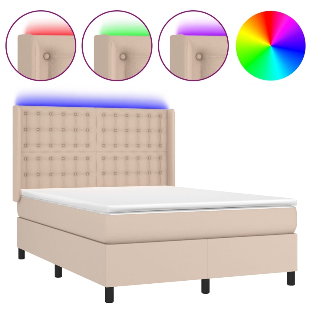 vidaXL Boxspringbett mit Matratze & LED Cappuccino-Braun 140x200cm Image