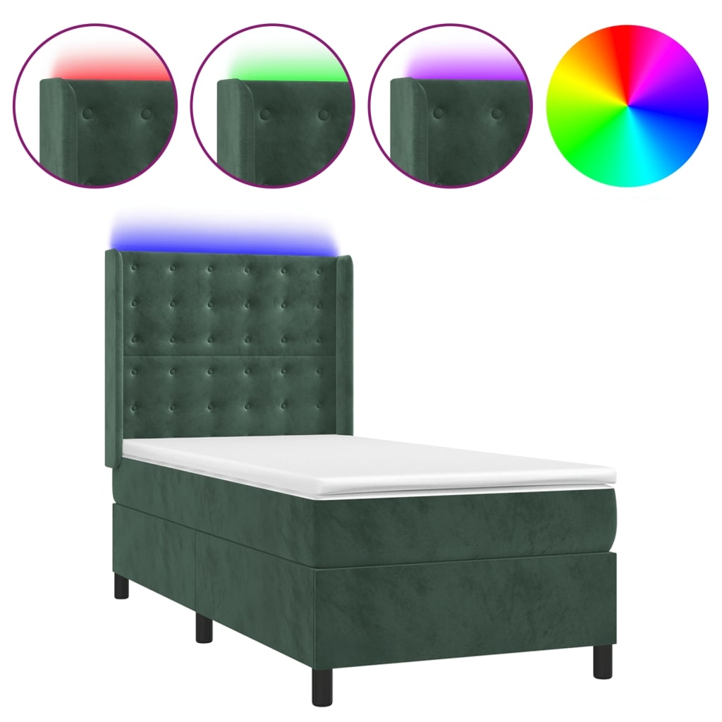 vidaXL Boxspringbett mit Matratze & LED Dunkelgrün 100x200 cm Samt Image