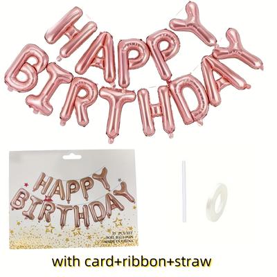 TEMU 13pcs Rose Golden Happy Birthday Letter Foil Balloon Set -40cm Foil Letter Balloons For Birthday Party Decoration Home Party Balloons Image