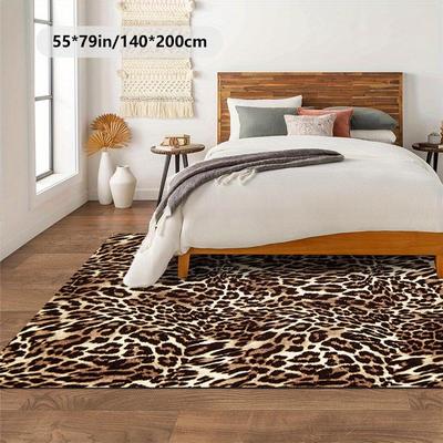 TEMU Luxury Leopard Print Area Rug, Soft Polyester Fiber With Non-slip Backing, Machine Washable, Indoor/outdoor Use, For Living Room, Bedroom, Study, Dining, Home Office - Decor Image