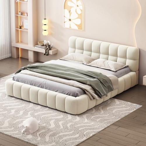 Doppelbett Polsterbett 140x200 cm - mit weicher Rückenlehne, Bettrahmen, Lattenrost, Kopfteil,
