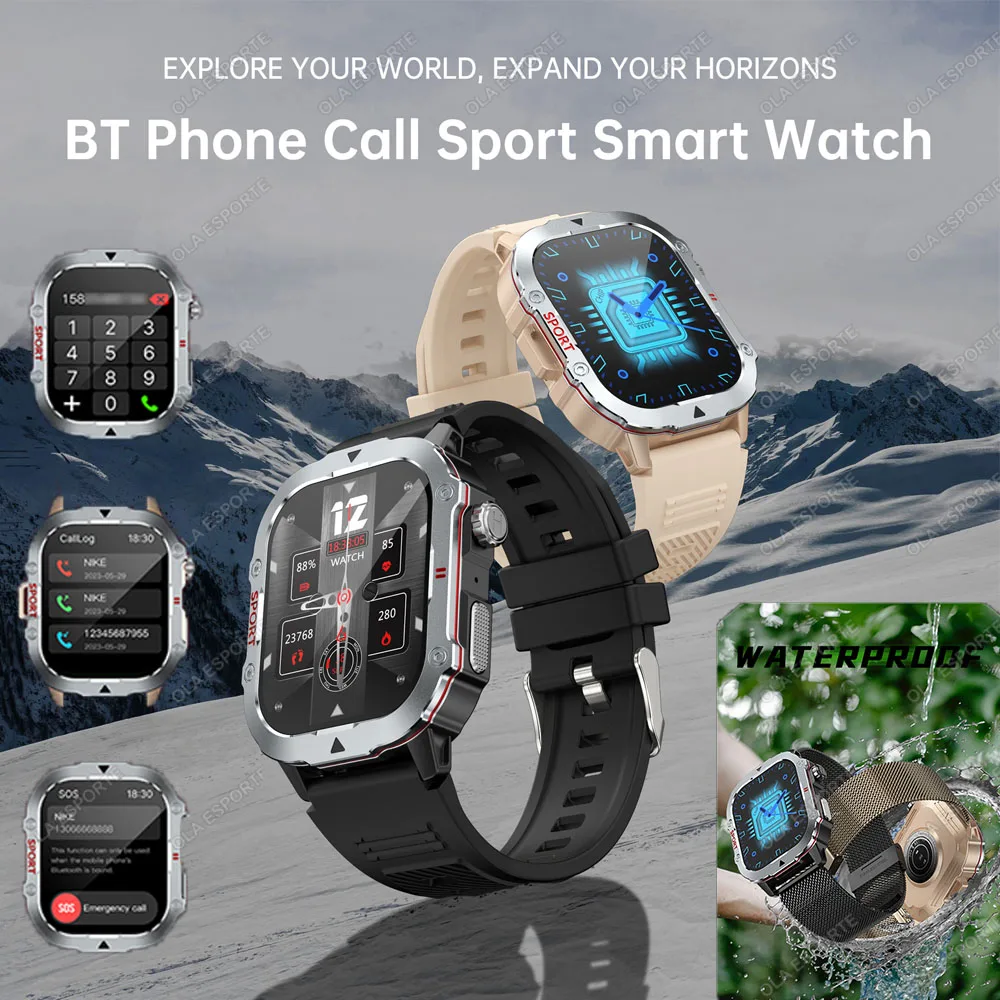 Neue 2,19'' AMOLED Bildschirm BT Anruf Smartwatch Herzfrequenz Monitor IP68 5ATM Outdoor Sport Fitness Tracker Militär Smart uhr Männer Image