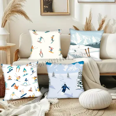 1pc Ski Resort Prop Muster Kissen Fall Platz Schlafzimmer Sofa Freizeit Komfort Kissen Auto Image