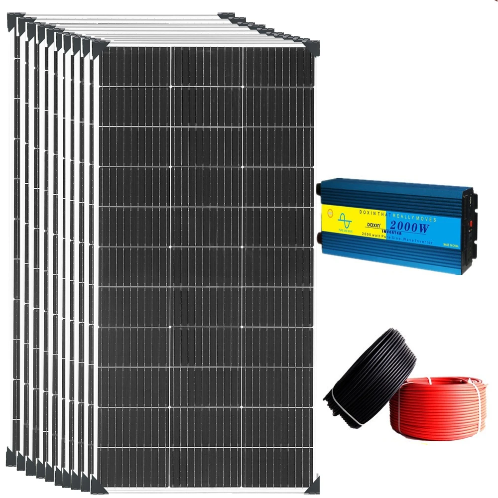 Solar Panel Nur 1200 W Solarpanel, leichtes Kit oder 10 Stück 120 W Solarmodule + Wechselrichter 110 V/220 V + Kabel-Solarpanel-Kit, netzunabhängig Image