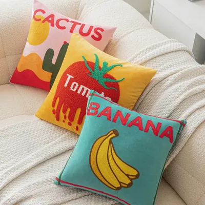 45*45cm Ins Brief Obst Gestickte Kissen Abdeckung Nordic Samt Gestickte Kissen Wohnkultur Image