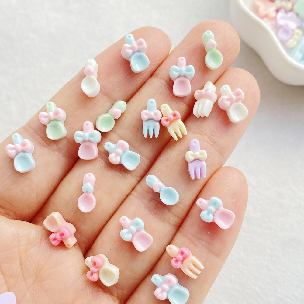 100 Stück bunte Harz Kawaii Mini süße Mini Bogen Löffel Gabel Nail Art flache Rückseite Stein Figuren Scrapbook DIY Schmuck Dekor Handwerk Image