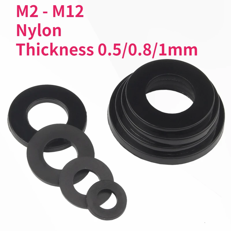 M2 m2, 5 m3 m4 m5 m6 m8 m10 m12 schwarzer Kunststoff Nylon Unter leg scheibe Flach dichtung Schraube Schraube Isolation Unter leg scheibe Dicke 2,5/0.5/1mm Image