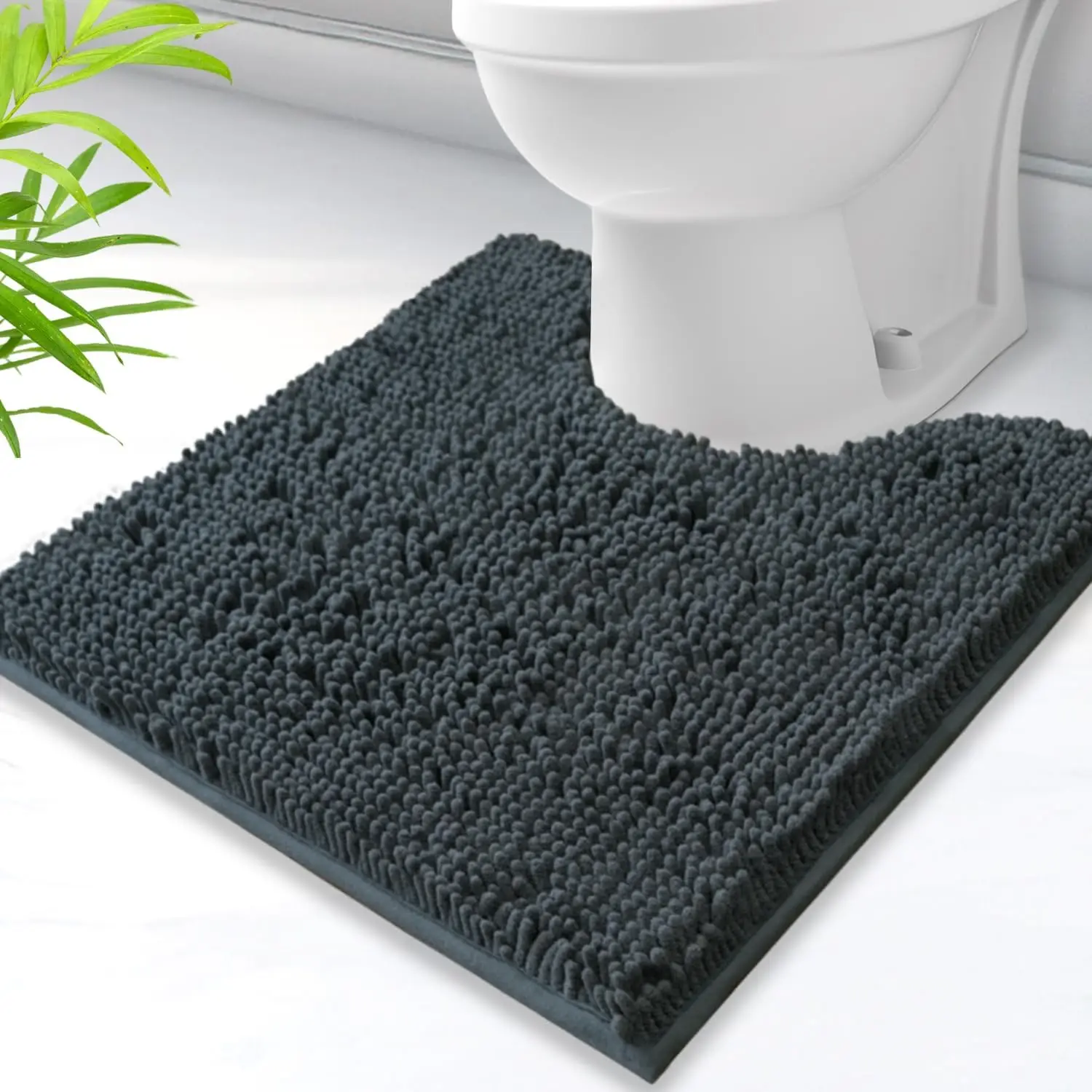 Toilettenteppich, U-förmig, super saugfähig, Chenille-Badezimmermatten, rutschfeste Rückseite, maschinenwaschbar, für Badezimmer, Bodendekoration Image