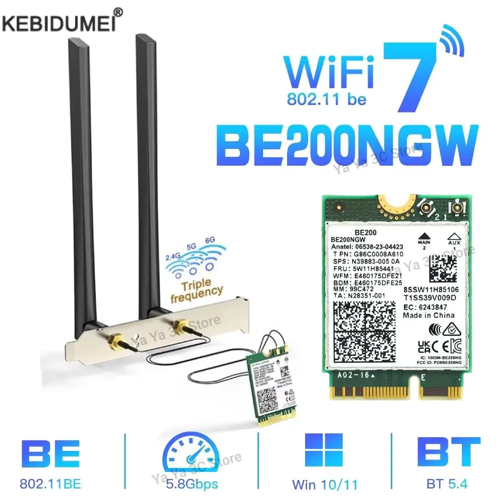 BE200 WiFi 7 Drahtlose Netzwerkkarte Bluetooth 5.4 WiFi BE200NGW NGFF M.2 Adapter 802.11AX 2,4G/5G/6GHz 8774Mbps für Win10/11 PC Image