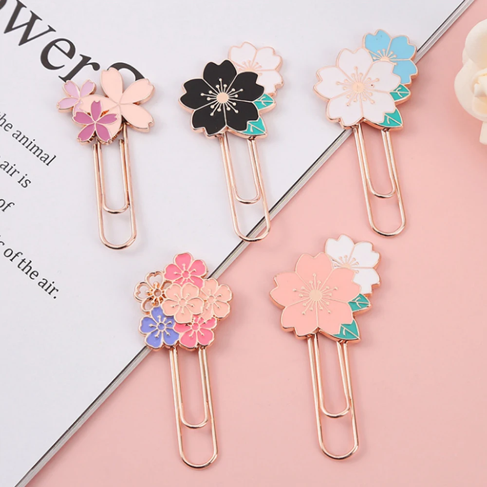 1 Stück rosa Sakura-Blumen-Lesezeichen aus Metall, exquisite Kirschblüten-Büroklammer Image