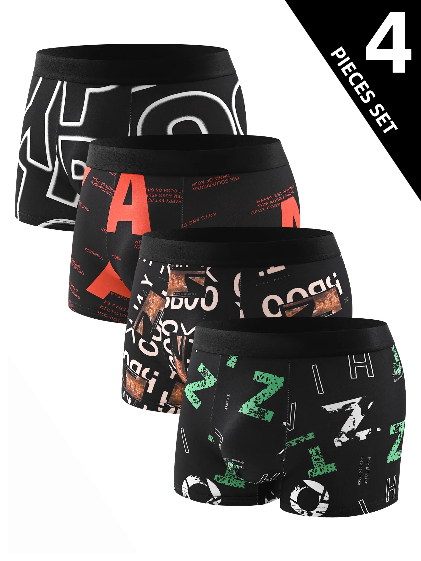 4-teilige Herrenunterwäsche, bequem, weich, hautfreundlich, Herren-Boxershorts, sportlich, lässig, Trend, modisch, herrschsüchtige Herrenhosen Image