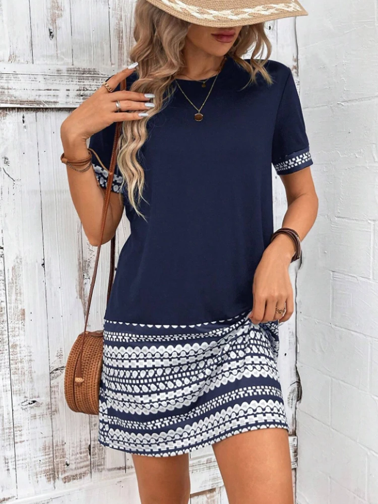 Kurzarm-Bodycon-Kleid für Damen, geometrischer Druck, Frühling, Sommer, Musik, Festival, lässige Mode, enges Damenkleid Image