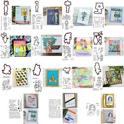 Metal Cutting Dies Match Clear Stamps Vivid Creature Silhouette Caffeinated Giraffe Unicorn Kangaroo Parrot Dog Bee Ant Words
