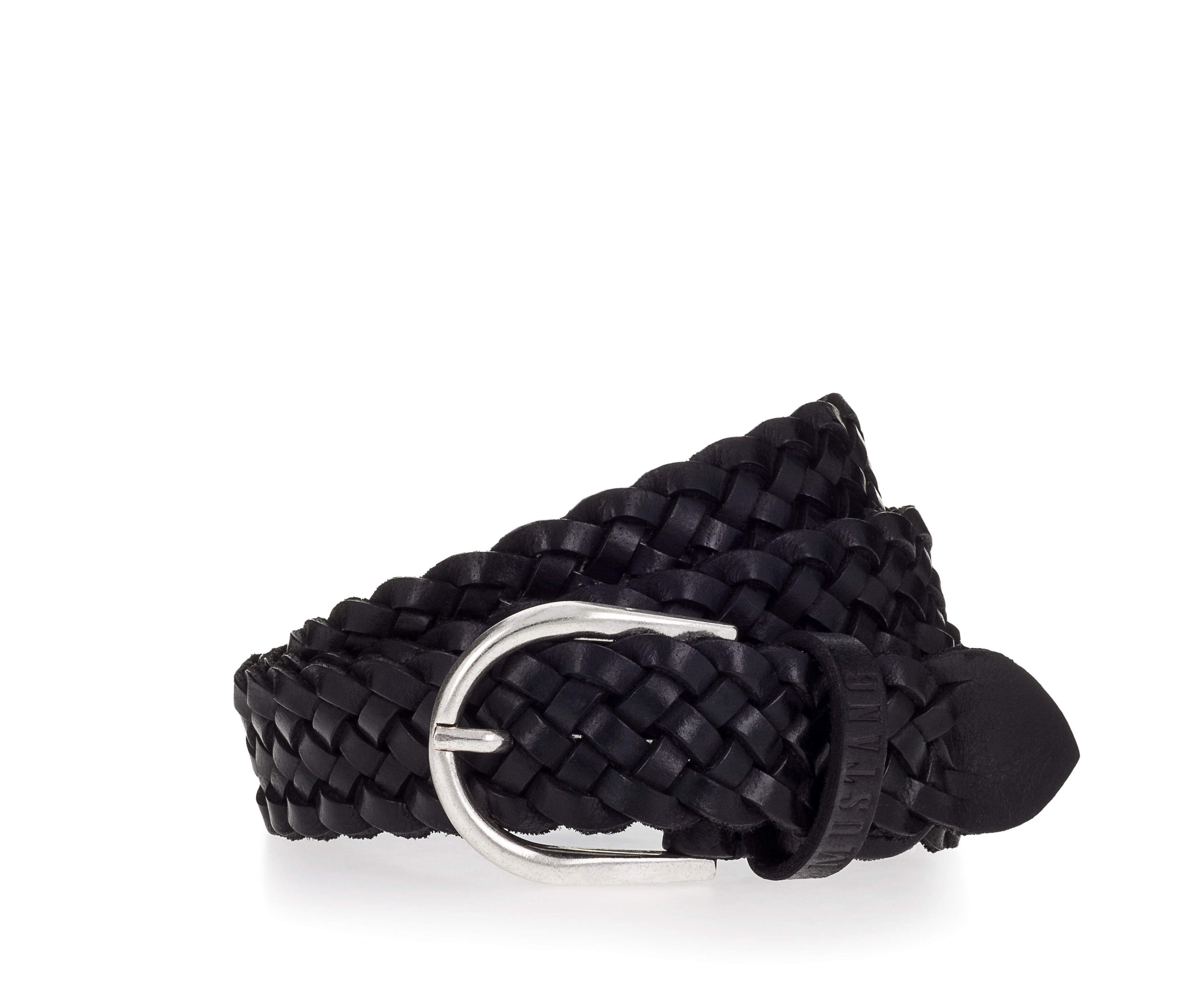 Flechtgürtel MUSTANG "Payton", Damen, Gr. 85, schwarz, Leder, unifarben, Gürtel, Mit Hingucker-Flechtoptik, 3 cm Image