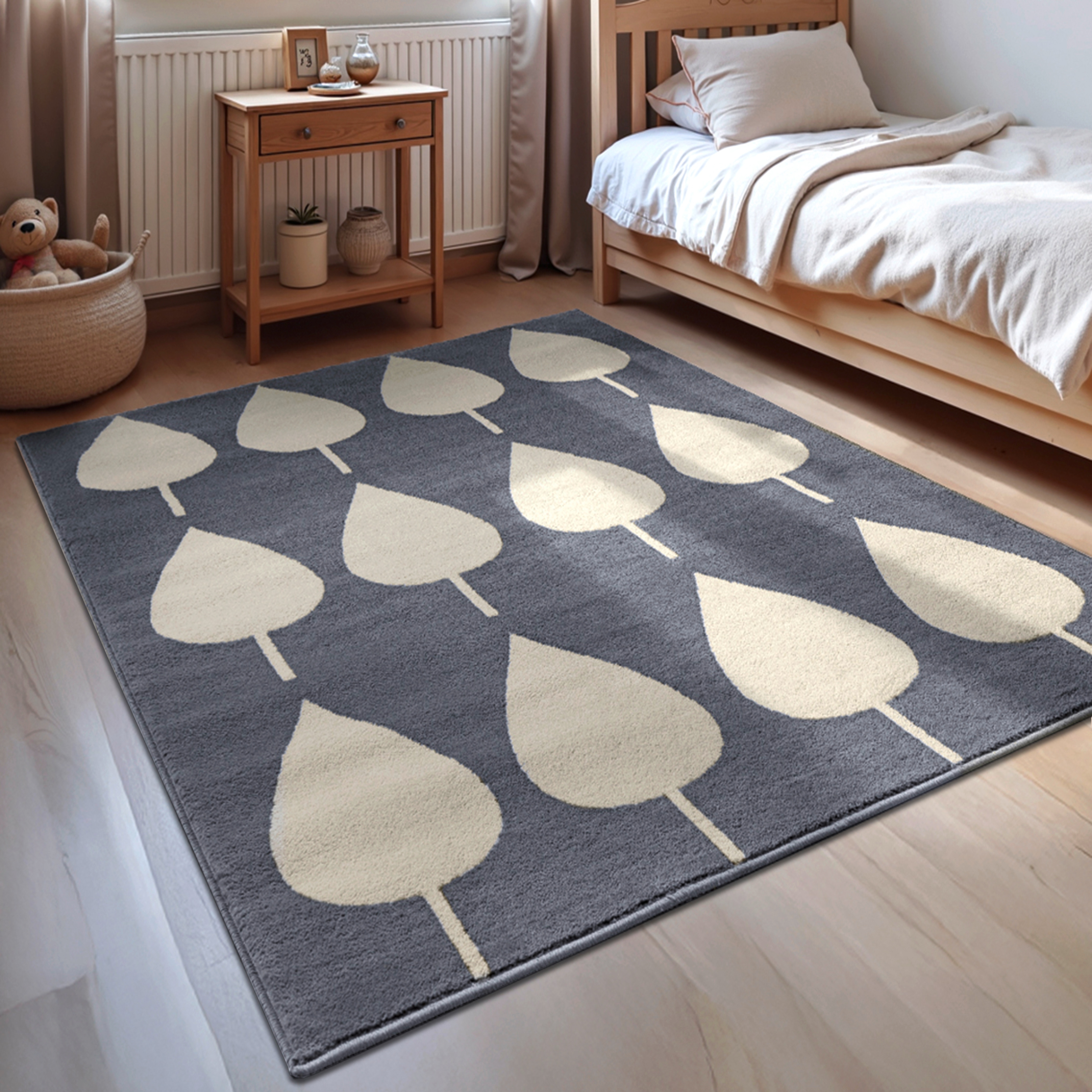 Kinderteppich HANSE HOME "Lovely Leaves", blau (blau, creme), B:120cm H:8mm L:170cm, Polypropylen, Teppiche, Kinderteppich, Spielteppich, fest, Kinderzimmer, Kurzflor, Spielunterlage