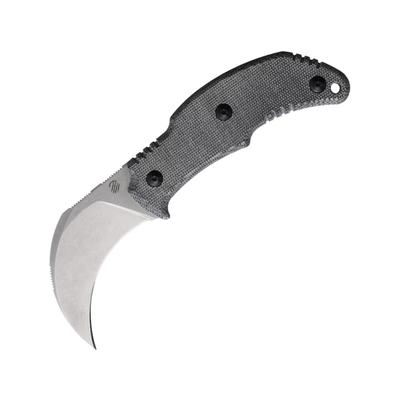 Bastinelli Creations The Primal Fixed Blade Knife 6.75in Overall 2.75in Stonewash Bohler N690 Stainless Curved Blade Black Canvas Micarta Handle Kydex