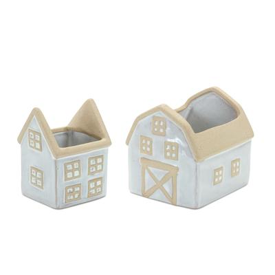 Neutral Porcelain House and Barn Planter (Set of 2) by Melrose in Beige/white