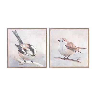 Framed Bird Canvas Block (Set of 2) by Melrose in Grey/beige