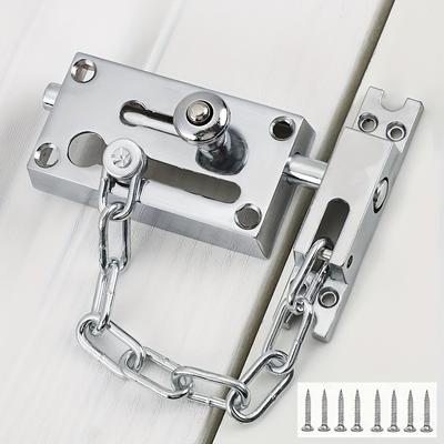 TEMU 1pc Heavy-duty Stainless Steel Security Door Chain Lock With Thick Latch Pin - Anti-theft, Fireproof With Installation Screws Included - Ideal For Home & Hotel Safety, Door Locks For Home