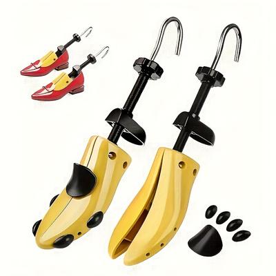 TEMU 2pcs Adjustable Length & Width Shoe Stretchers In Black & Yellow - Durable Plastic, Includes Carrying Bag & Extra Shoe Trees, Ideal For 's Footwear, Shoe Accessories Image