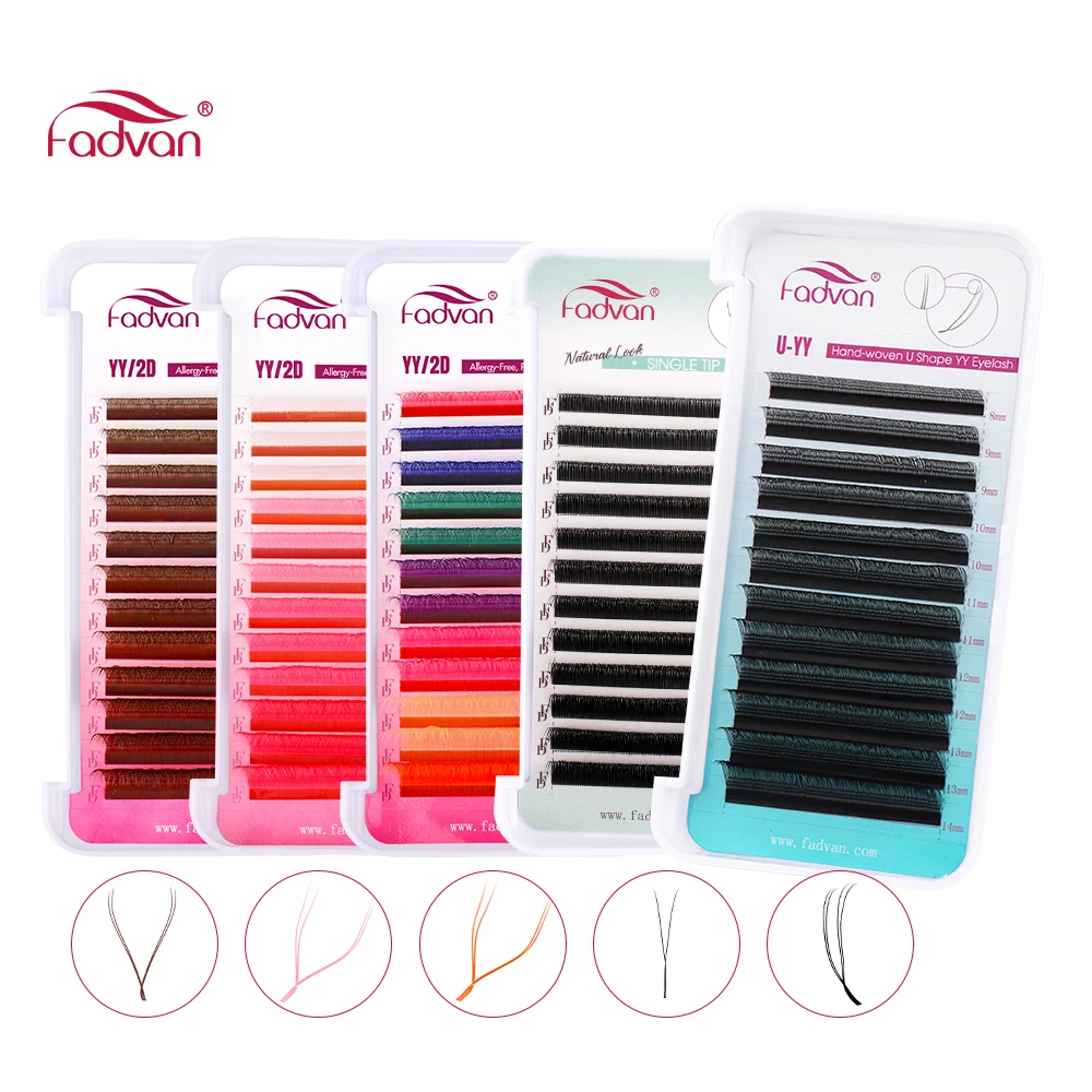FADVAN YY/U-Form 8–14 mm D/C Curl Wimpernverlängerung, bunt, braun/Mixfarben/Farbverlauf, rosa/schwarz, Volumenfächer, brasilianische Kunstwimpern Image