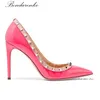 Elegante Rockstud spitzen Zehen Pumps Frauen Stilettos Lack leder bunte High Heels Luxus Designer Party Hochzeit Dame Schuhe