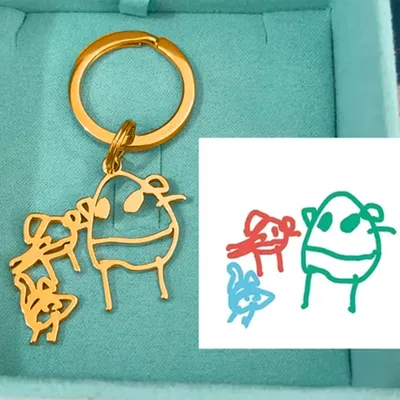 Benutzerdefinierte Edelstahl Kinder Zeichnung Anhänger Schlüsselanhänger Kinder Kunstwerk Image