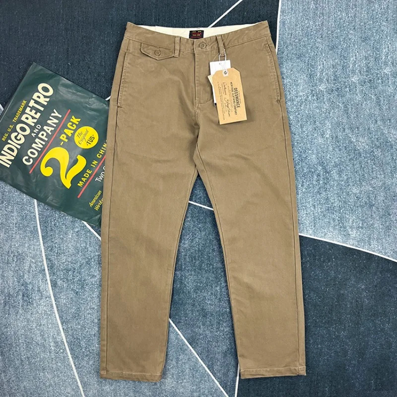 Amekaji schwere Baumwoll-Stretch-konische gerade Freizeithose für Herren, American Japan Retro Washed Workwear, solide Chino-Hose Image