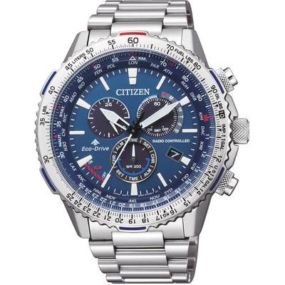 Funkchronograph CITIZEN "Promaster Sky", silber (silberfarben, blau), Armbanduhren, Herren, Armbanduhr, Herrenuhr, Solar, Stoppfunktion, bis 20 bar wasserdicht Image