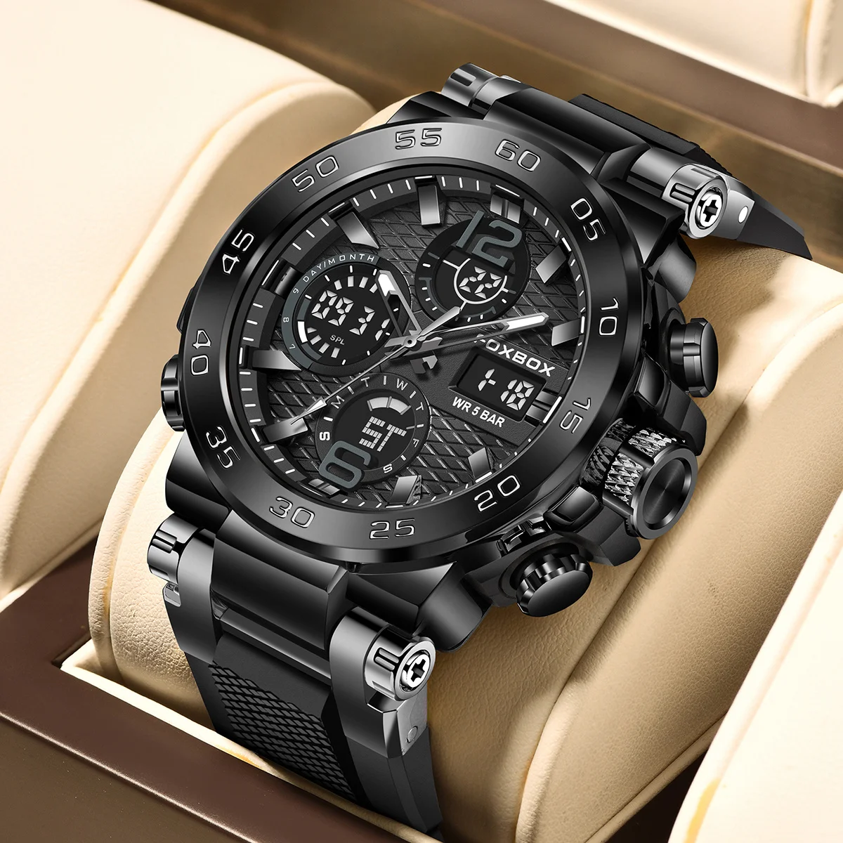 Mode Silikon Uhr Dual Display Militär Sport Mann Uhr Digital LED Leucht Kalender Wasserdichte Quarz Uhren Für Männer Image