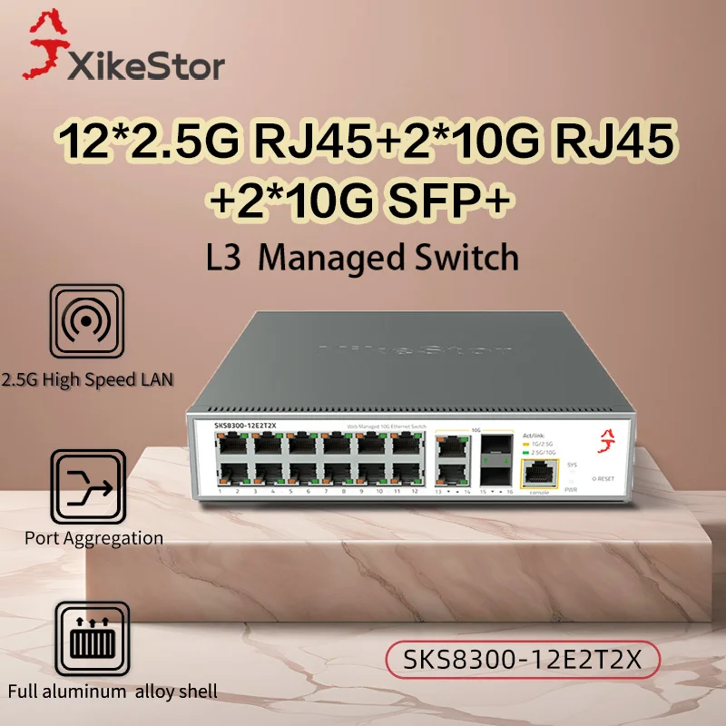 XikeStor Multi Gigabit 16 Ports L3 WEB/CLI Managed Switch Etherent mit 12-Port 2,5G RJ45 2*10G RJ45 2-Port & 10G SFP+ Image