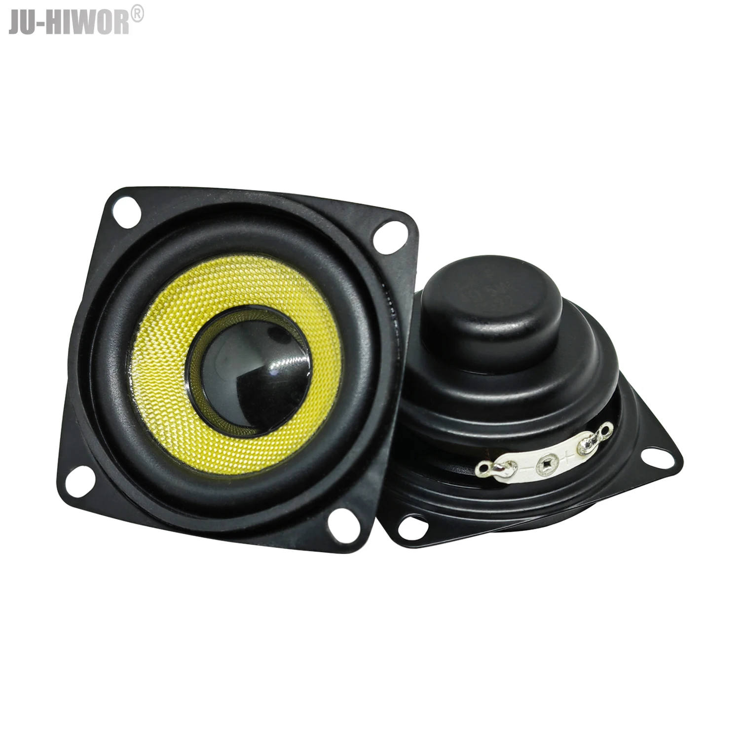 2 Stück 4 Ohm 5 W 53 mm quadratischer 16-adriger Dual-Neodym-Magnet-wasserdichter Lautsprecher 2 Zoll gelber Glasfaser-Bluetooth-Lautsprecher Image