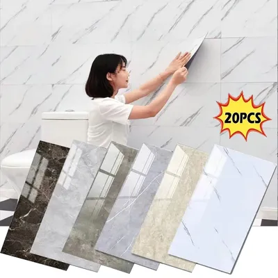 10–20 Stück 30 cm x 60 cm selbstklebende Marmorfliesen-Aufkleber, wasserdichter Bodenaufkleber, PVC-Fliesen, Küche, Badezimmer, Wandaufkleber, Heimdekoration Image