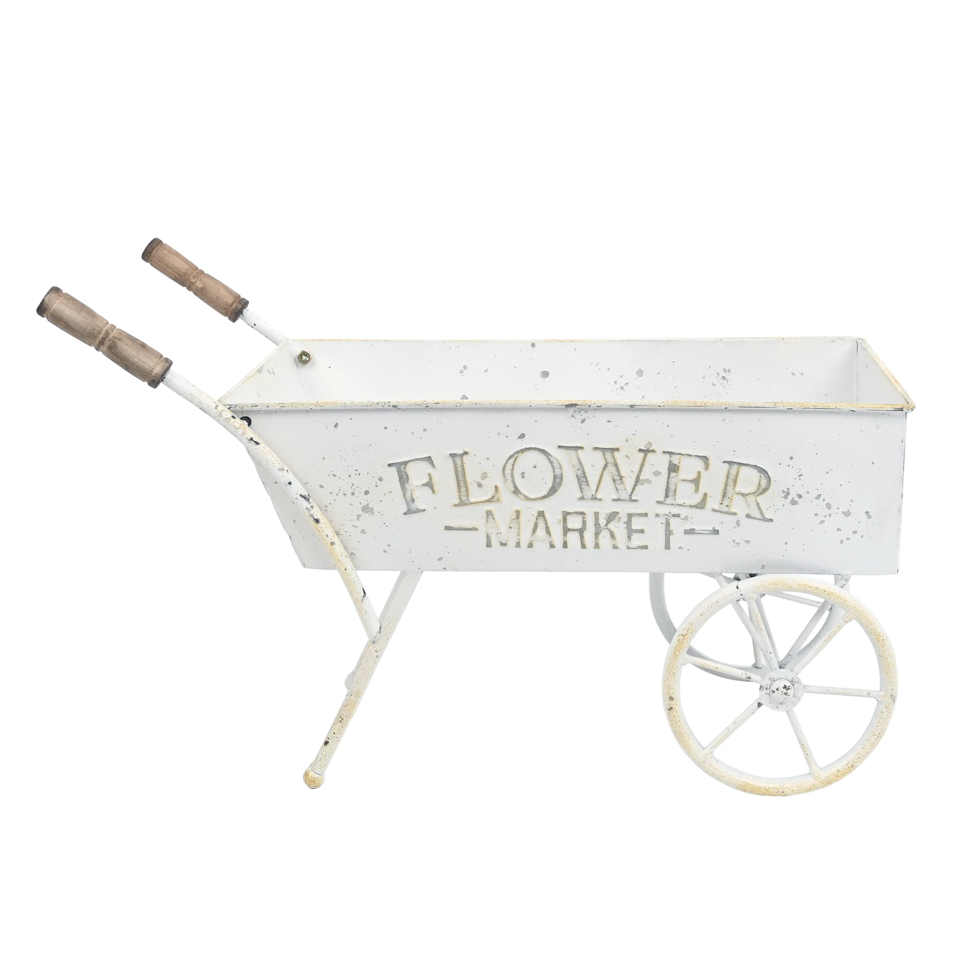 Vintage kleiner Blumenwagen, Schubkarren-Pflanzgefäß, Wagen-Pflanzgefäß aus Metall für Zimmer- und Außenpflanzen, dekorativer Gartenwagen Pla Image