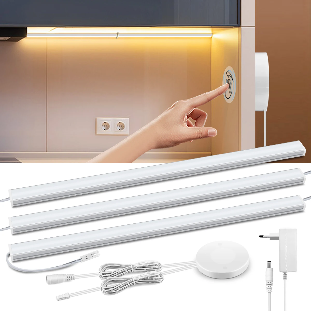 1-6Pcs Led-streifen Unter Schrank Licht Bar Möbel Led-leuchten Tisch Küche Beleuchtung Durchdringbare Holz Touch Schalter sensor Lampe Image